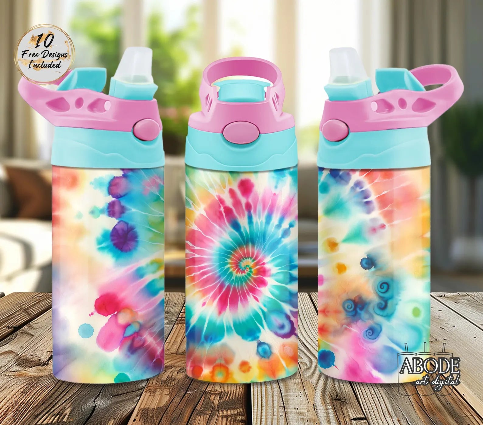 Tye Dye 12 oz Water Bottle - Lid Color May Very