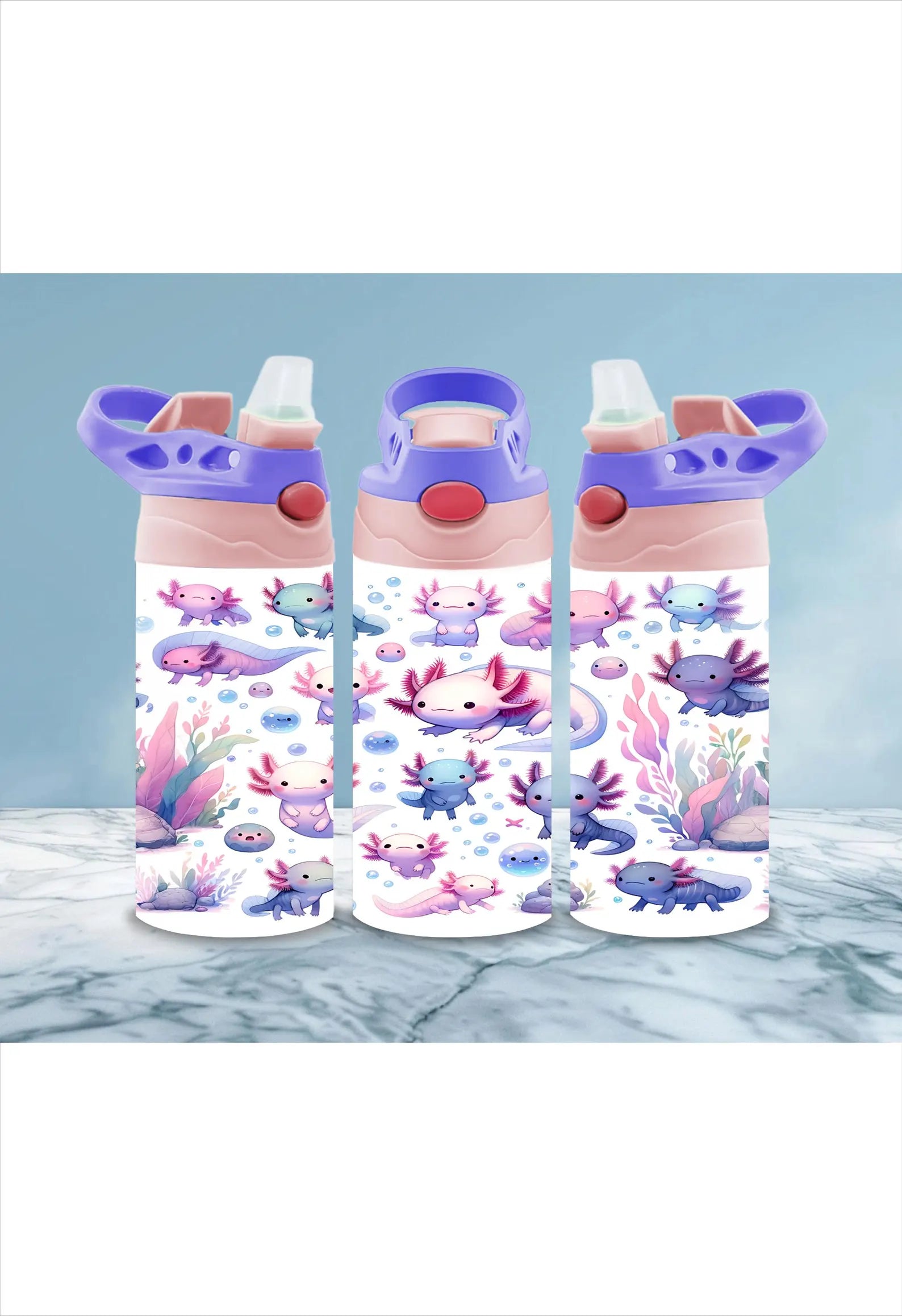 Axolotl 12 oz Water Bottle - Lid Color May Very